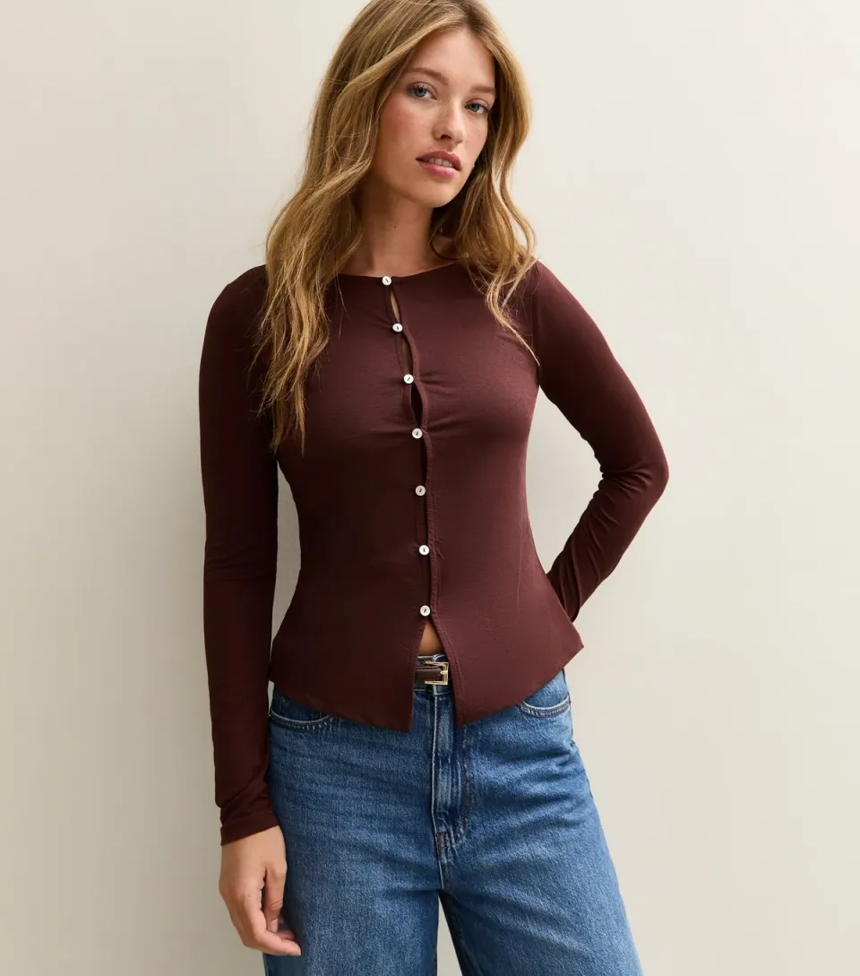 Women's Black Button Through Long Sleeve Top