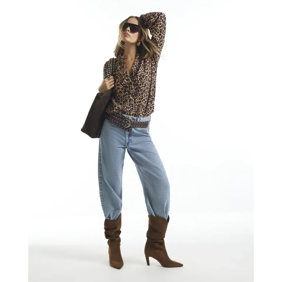 Cotton Leopard Pintuck Blouse