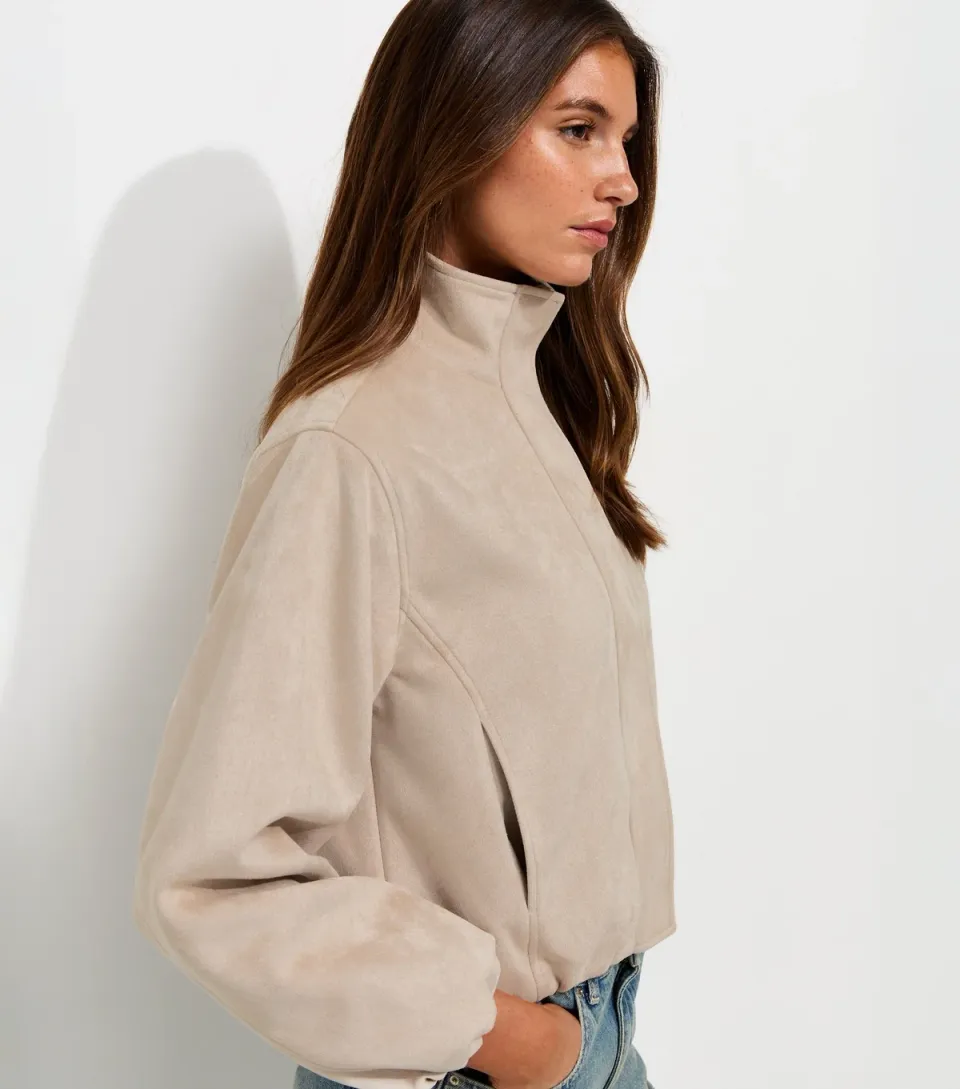 Women's Stone Faux Suede Bubble Hem Jacket