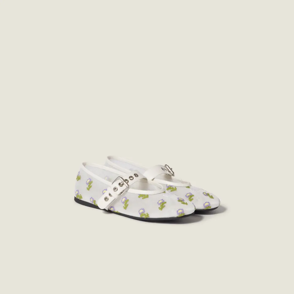 Embroidered mesh ballerinas
