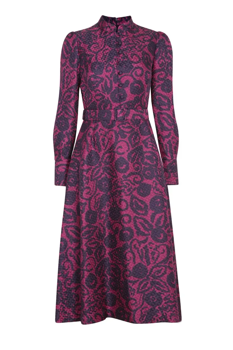 Cleo Dress in Navy/Wine Rose Print