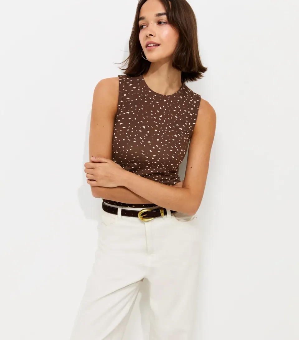 Women's Brown Abstract Print Sleeveless Tank Top