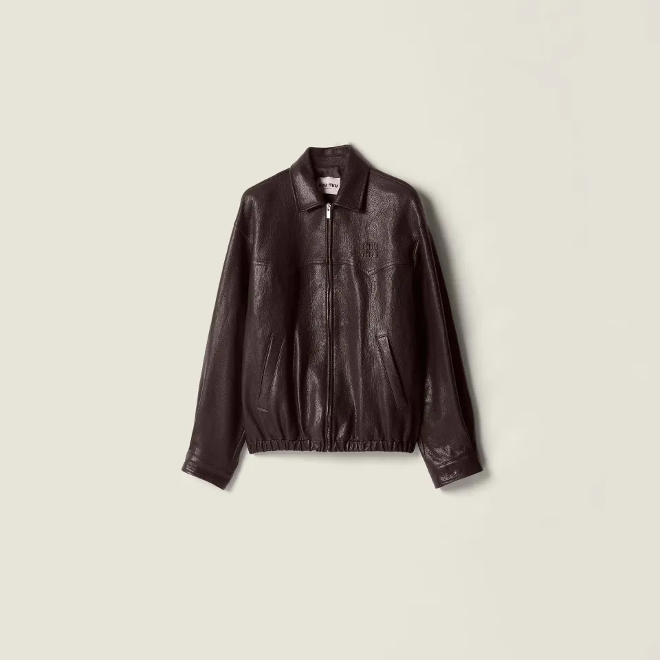 Leather blouson jacket