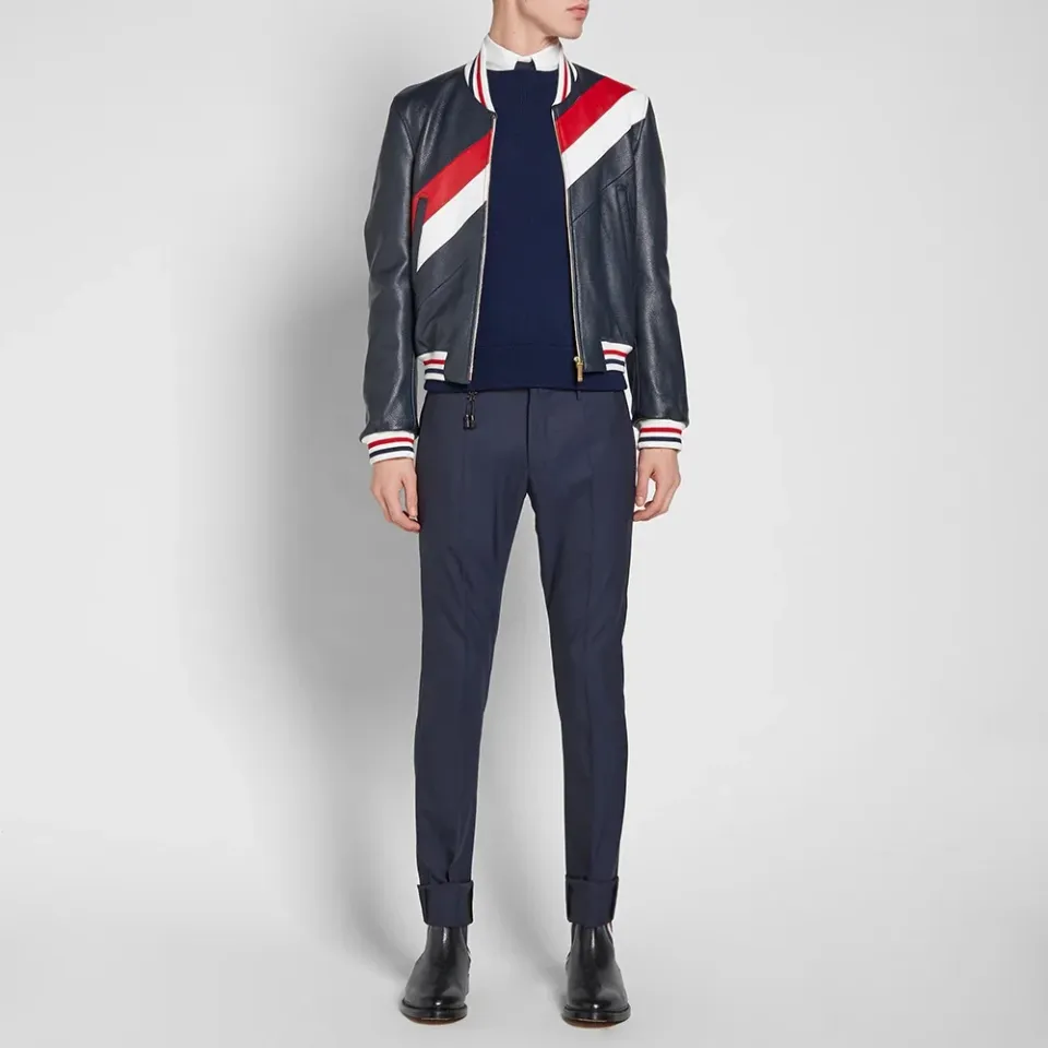 Diagonal Stripe Deerskin Varsity Jacket