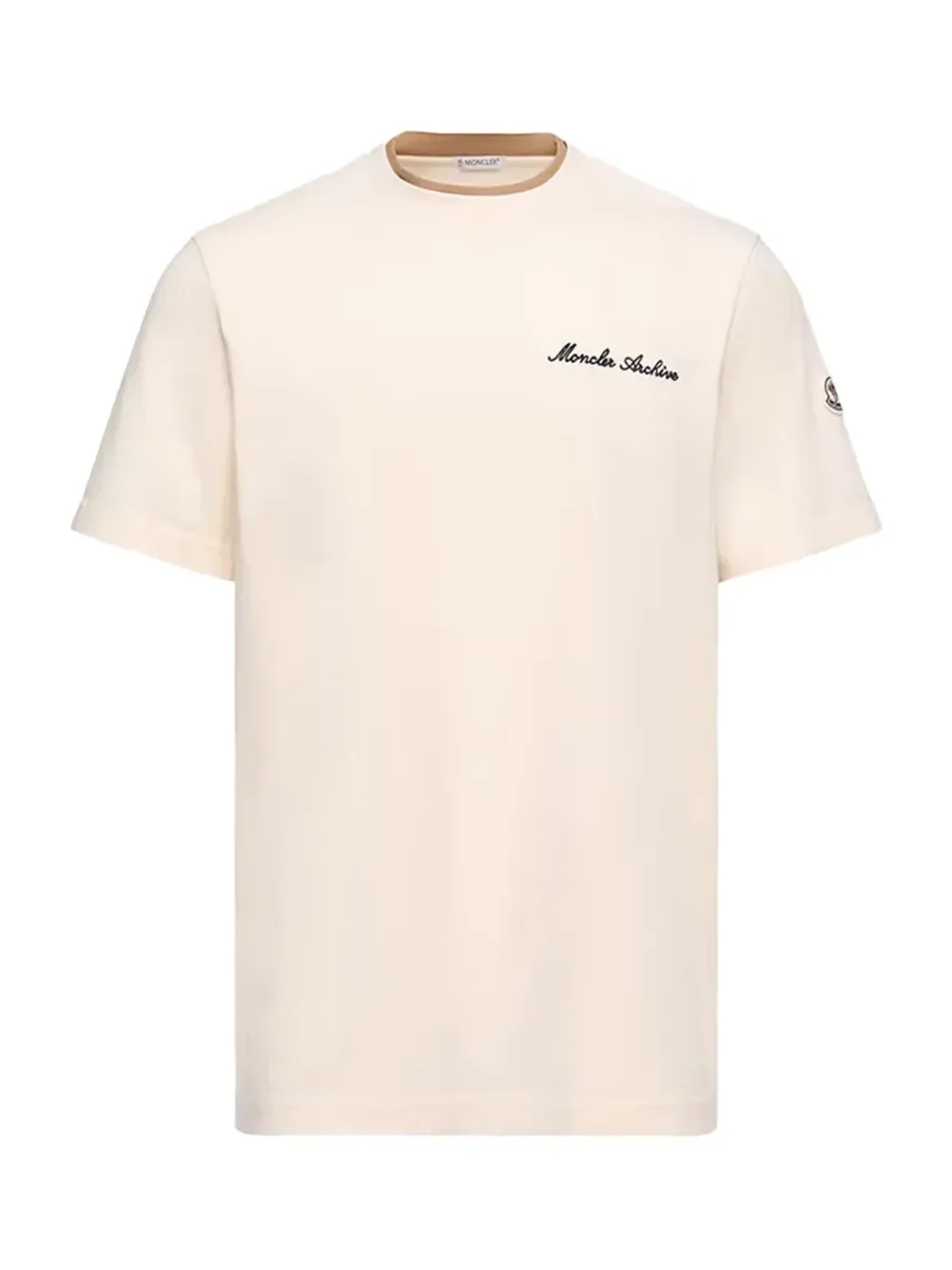 Men Embroidered Logo Cotton T-Shirt Ivory
