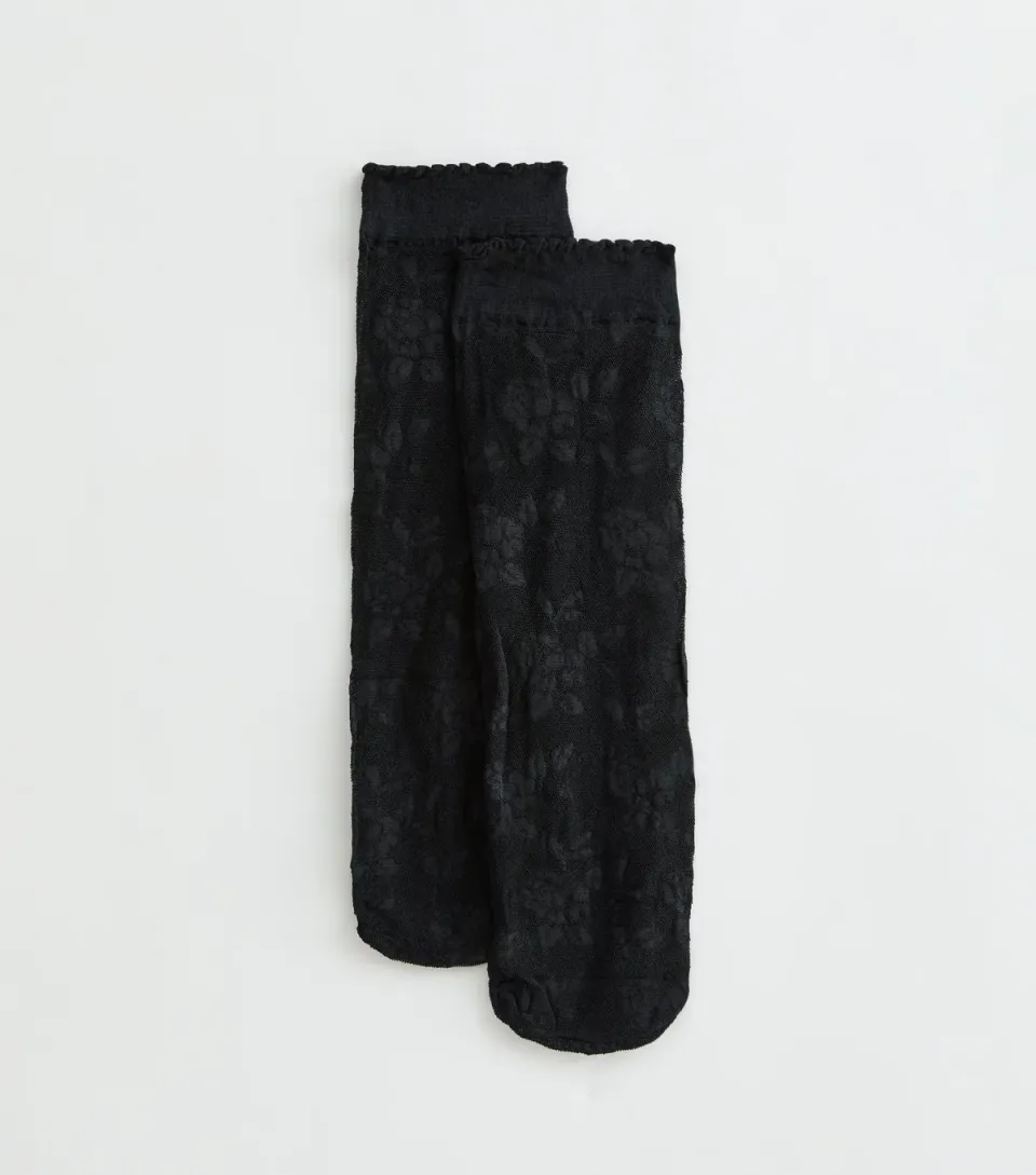 Black Floral Sheer Socks