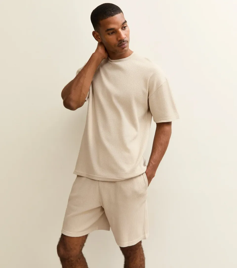 Men's Stone Oversized Waffle Texture T-Shirt