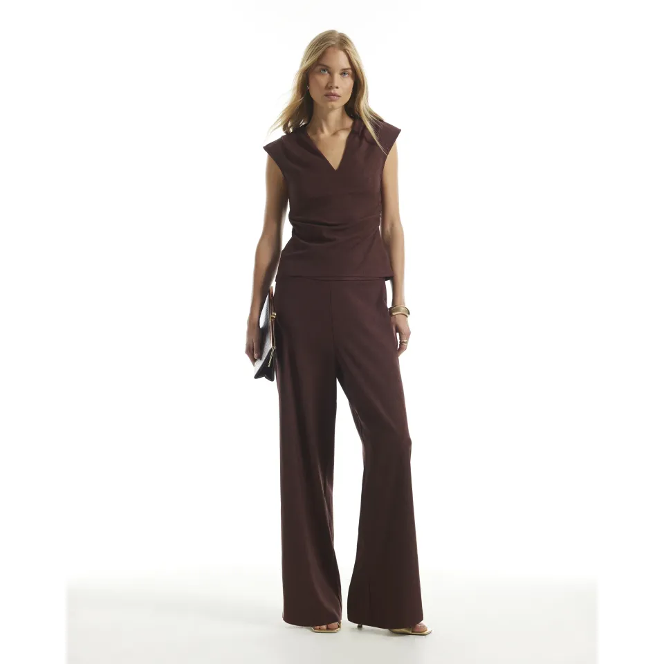 Burgundy Textured Wide Leg Trousers