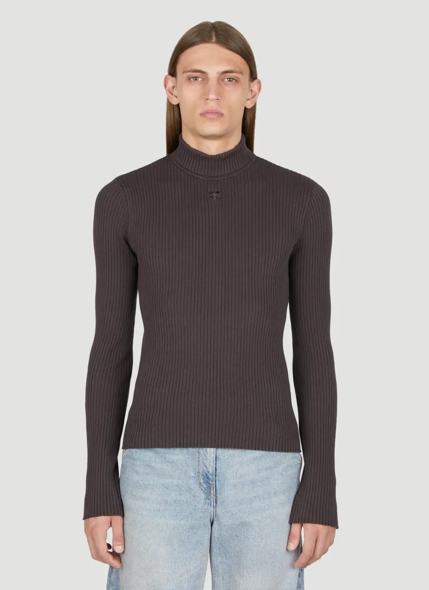 Ribbed Logo Patch High Neck Sweater