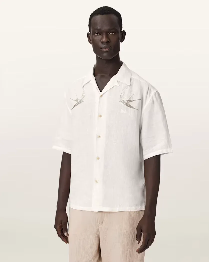 Avia Short Sleeve Embroidered Linen Shirt