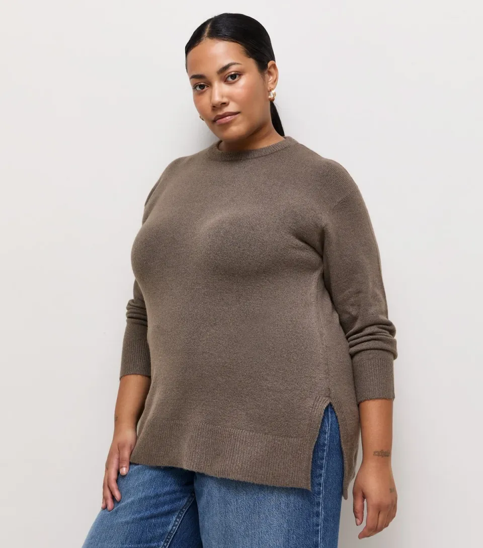 Women's Plus Size Dark Mink Side Slit Knitted Jumper Curves