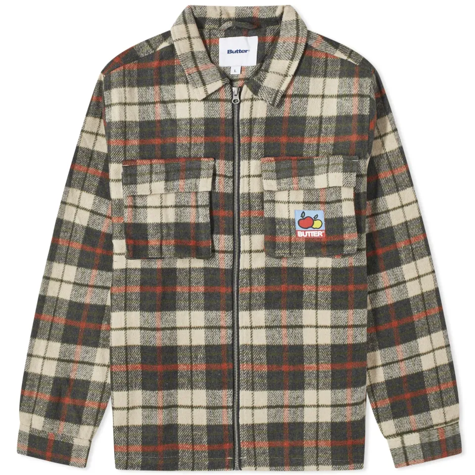 Zip Through Plaid Flannel Overshirt