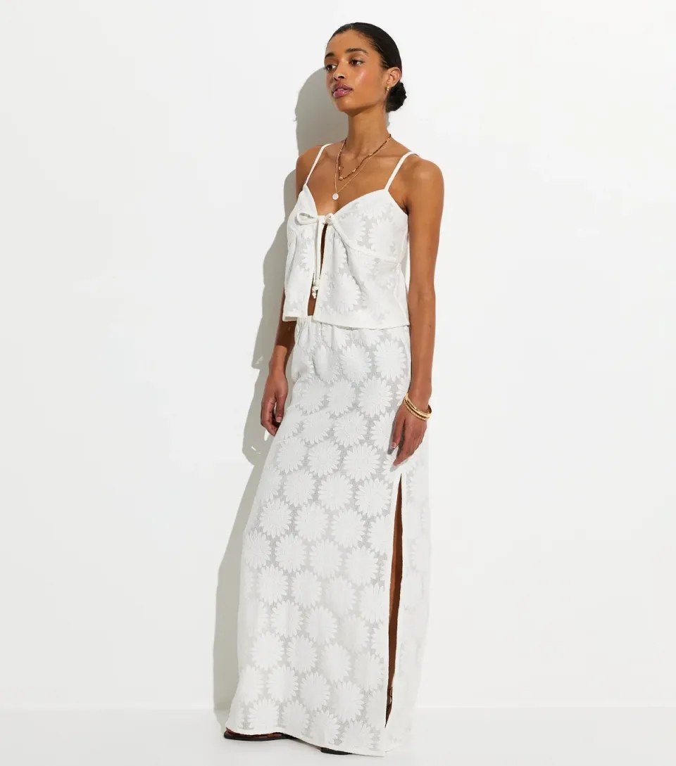 Women's White Floral Lace Beach Maxi Skirt