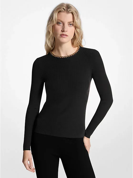 Chain Ribbed Viscose Blend Sweater