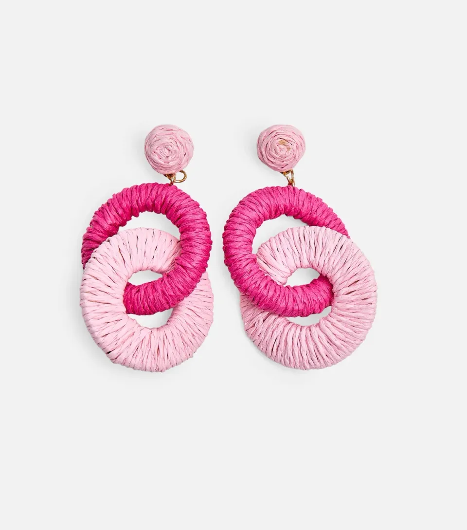 Dark Pink Woven Circle Drop Earrings