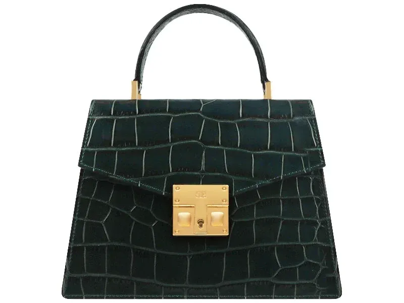 Odette Mini Orinoco 'Croc' Print Calf Leather Handbag - Dark Green - 2