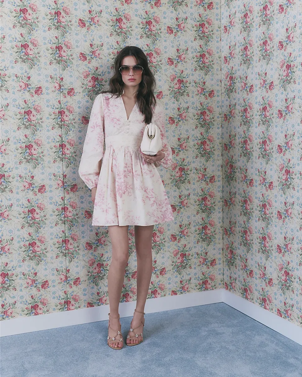 Lace Trim Floral Cotton Mini Dress