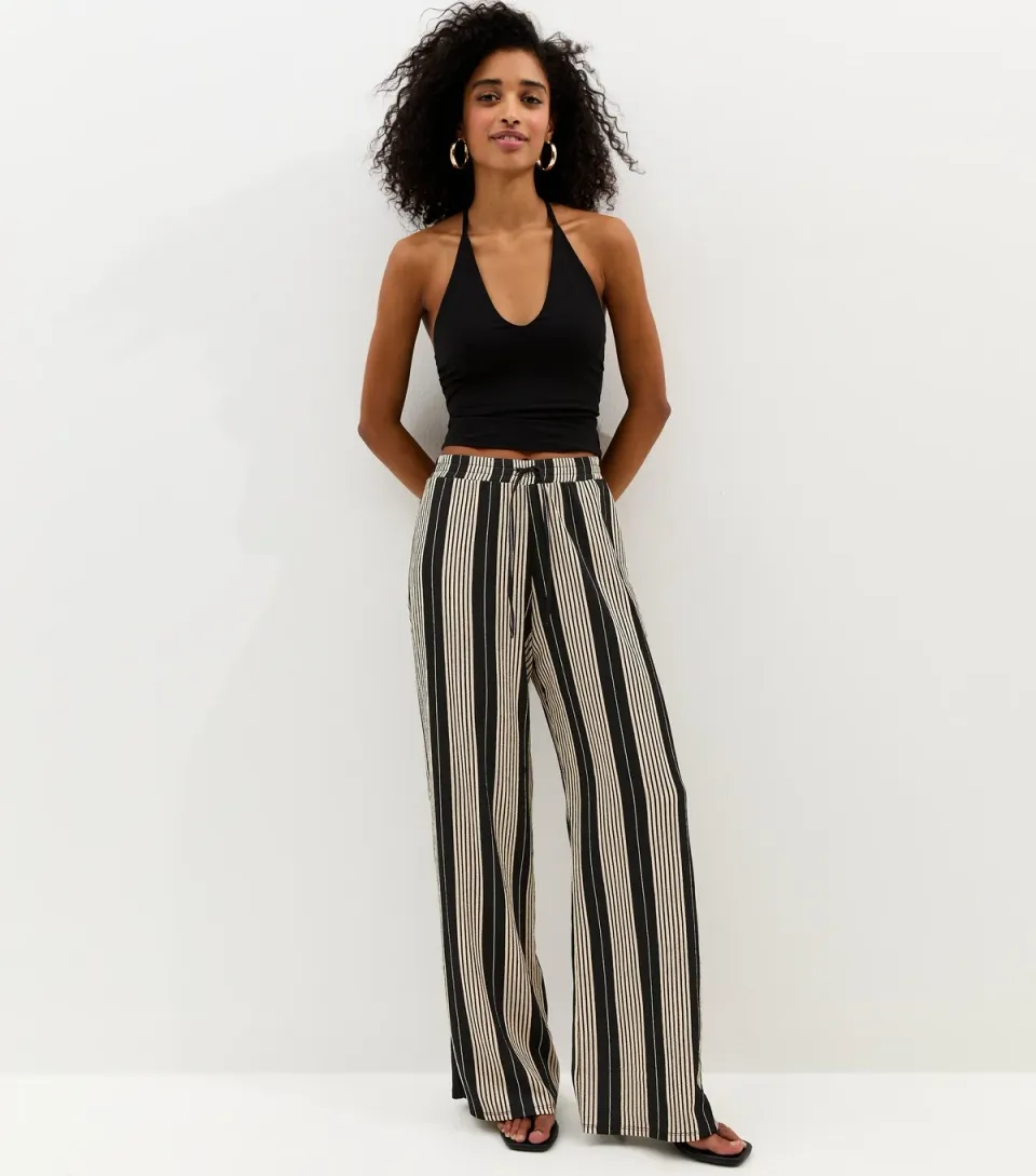 Women's Black Striped Wide Leg Trousers