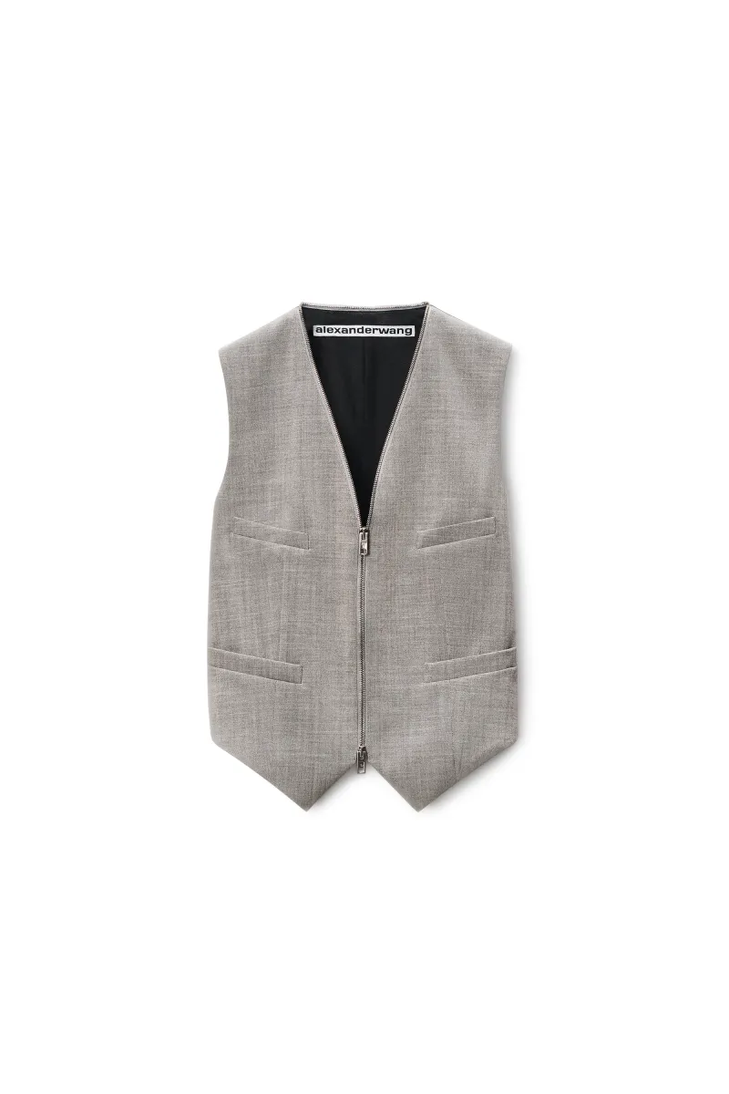 Tailored Vest with Wraparound Zipper