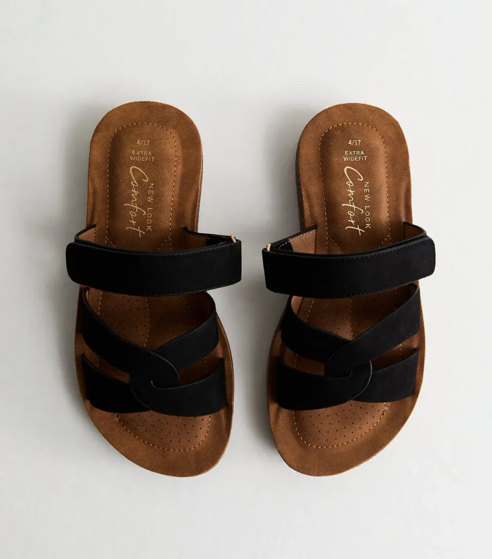 Women's Extra Wide Fit Black Faux Suede Twist Front Mule Sandals Vegan