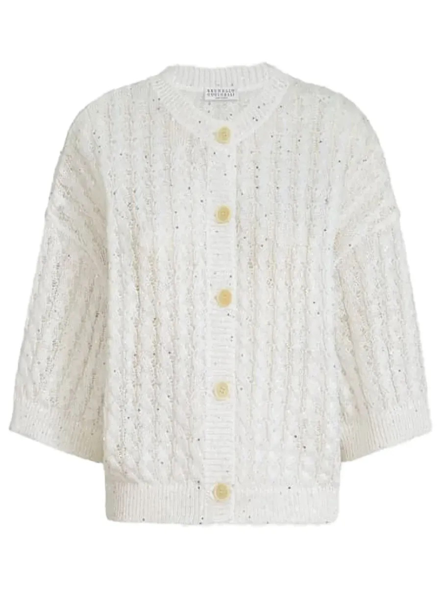 Linen Cable Cardigan White