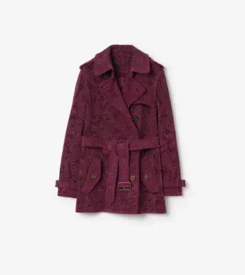 Short Paisley Suede Foxfield Trench Coat in Allium purple - Women, Leather