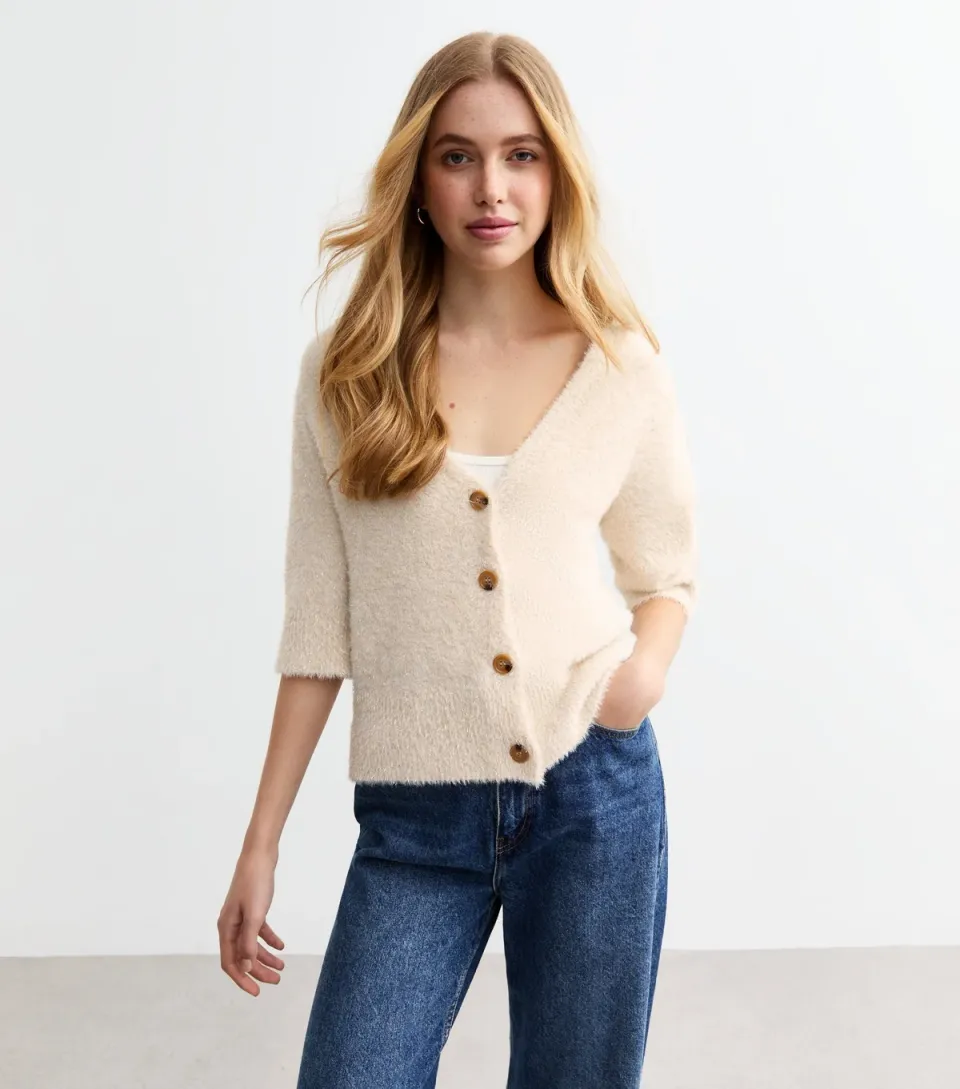 Women's Cream Sparkly Knitted Cardigan