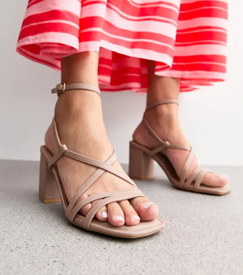 Women's Light Brown Faux Leather Multi Strap Block Heel Sandals Vegan