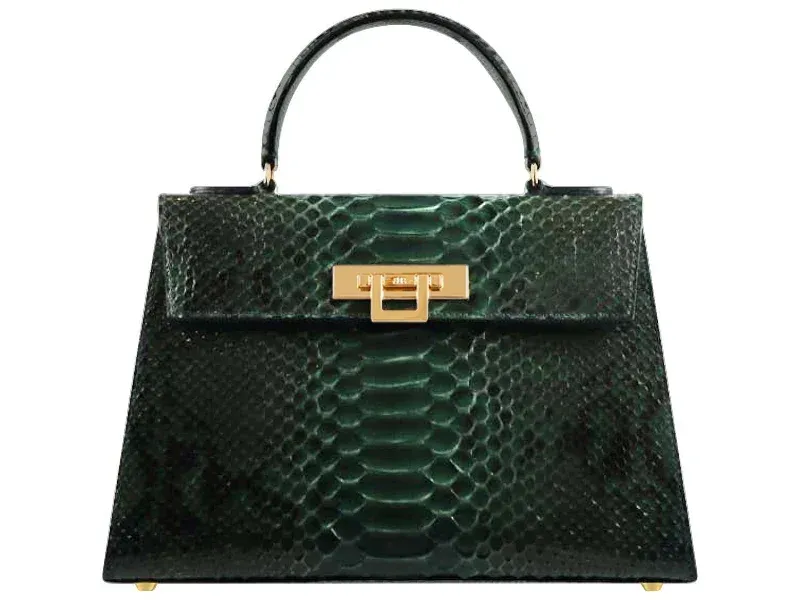 Fonteyn Large Pythonskin Handbag - Dark Green