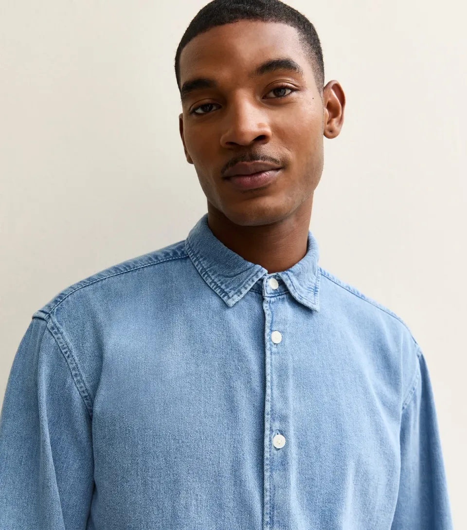 Men's Dark Blue Regular Denim Long Sleeve Shirt
