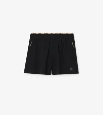 Check Trim Stretch Nylon Shorts in Black