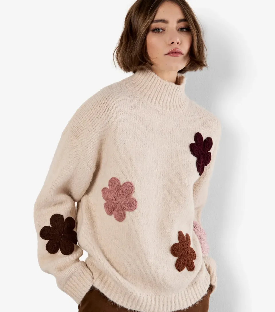 Women's Stone Floral Embroidered Jumper