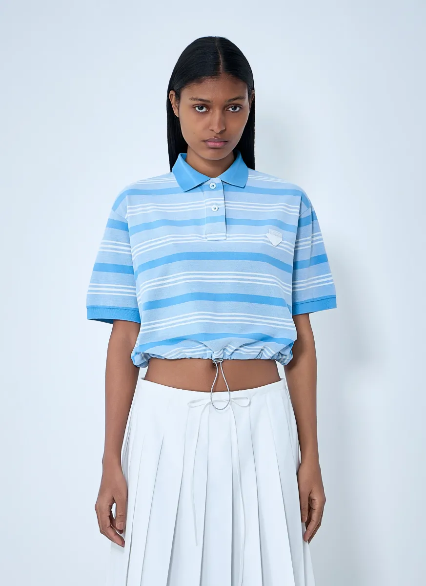 Striped Polo Shirt with Drawstring Hem