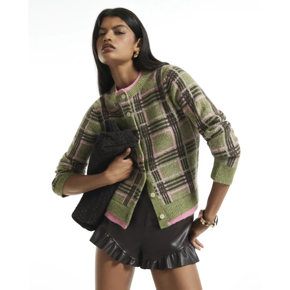 Green Check Cardigan