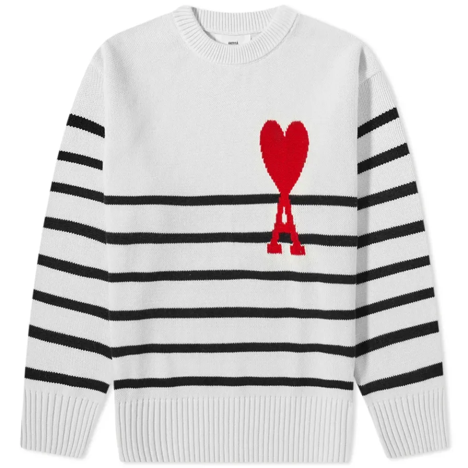 AMI Large A Heart Striped Crew Knit
