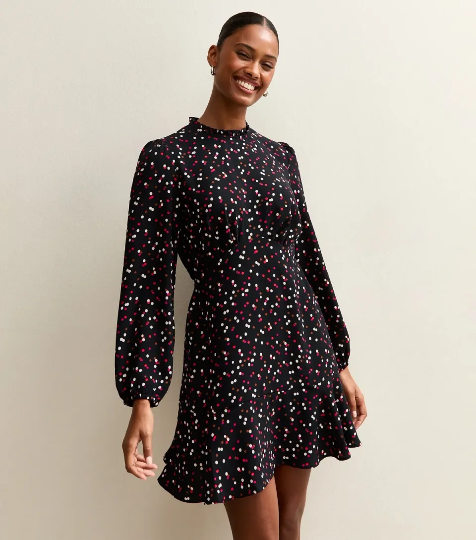 Women's Black Spot Print Mini Dress