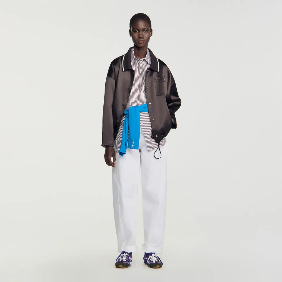 Satin-look jacket with polo collar