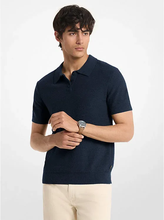 Boucle Cotton Blend Short-Sleeve Polo Sweater