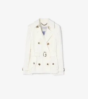 Short Paisley Lace Foxfield Trench Coat in Chalk white