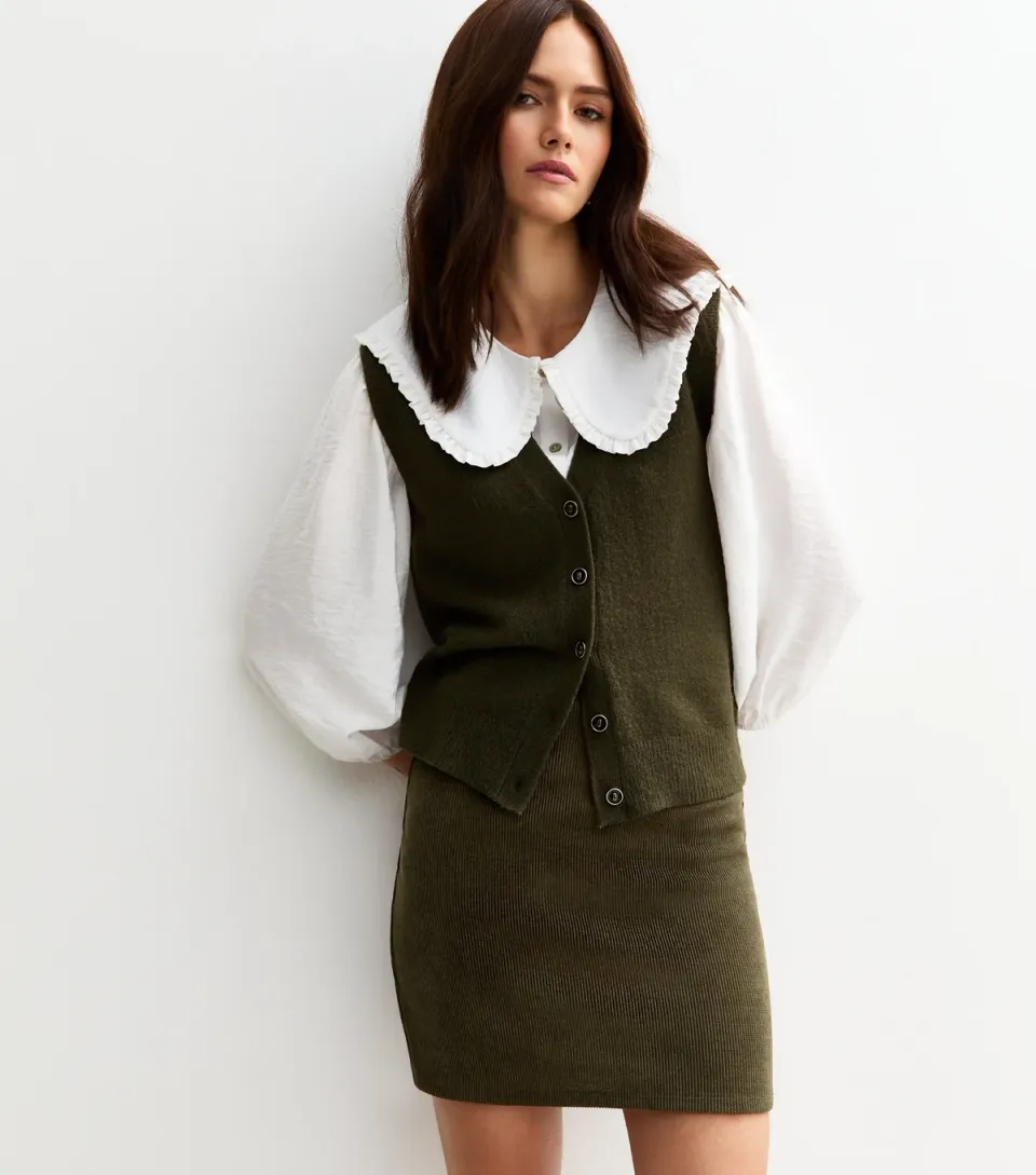 Women's Dark Khaki Corduroy Tube Mini Skirt