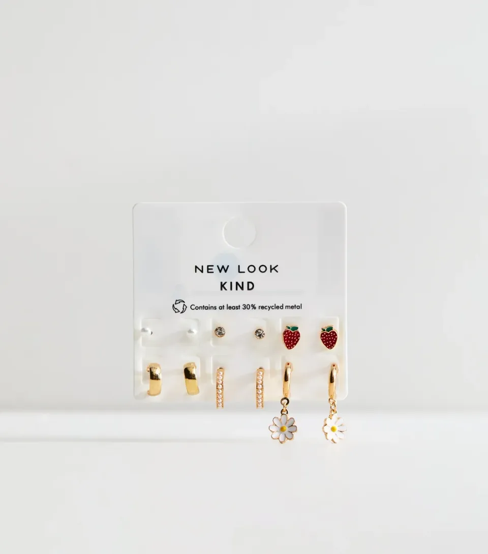 Pack of 6 Gold Tone Mixed Stud and Hoop Earrings