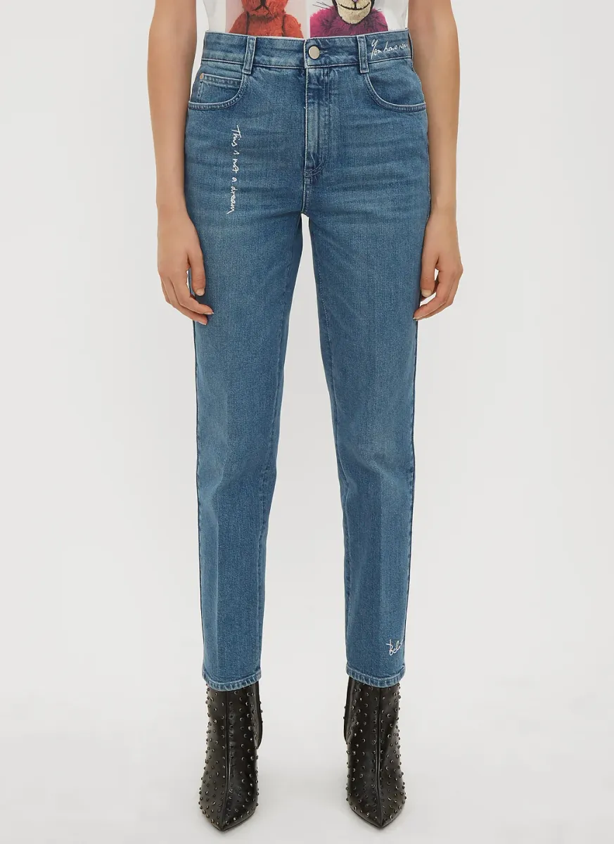 Slogan Embroidered Jeans