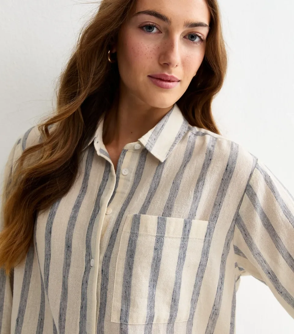 Women's Tall Blue Cotton Striped Long Sleeve Shirt