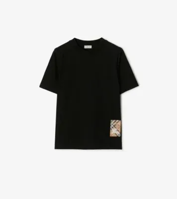 Check Label Cotton T-shirt in Black
