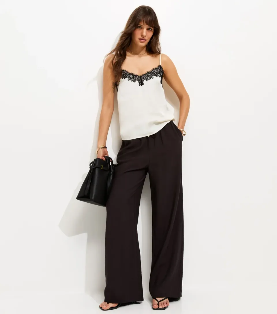 Women's Tall Black Drawstring Wide Leg Trousers