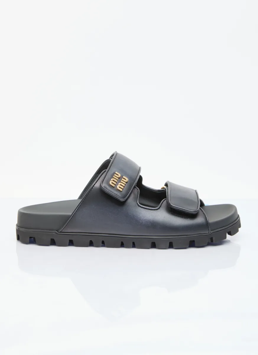 Logo Plaque Leather Slides