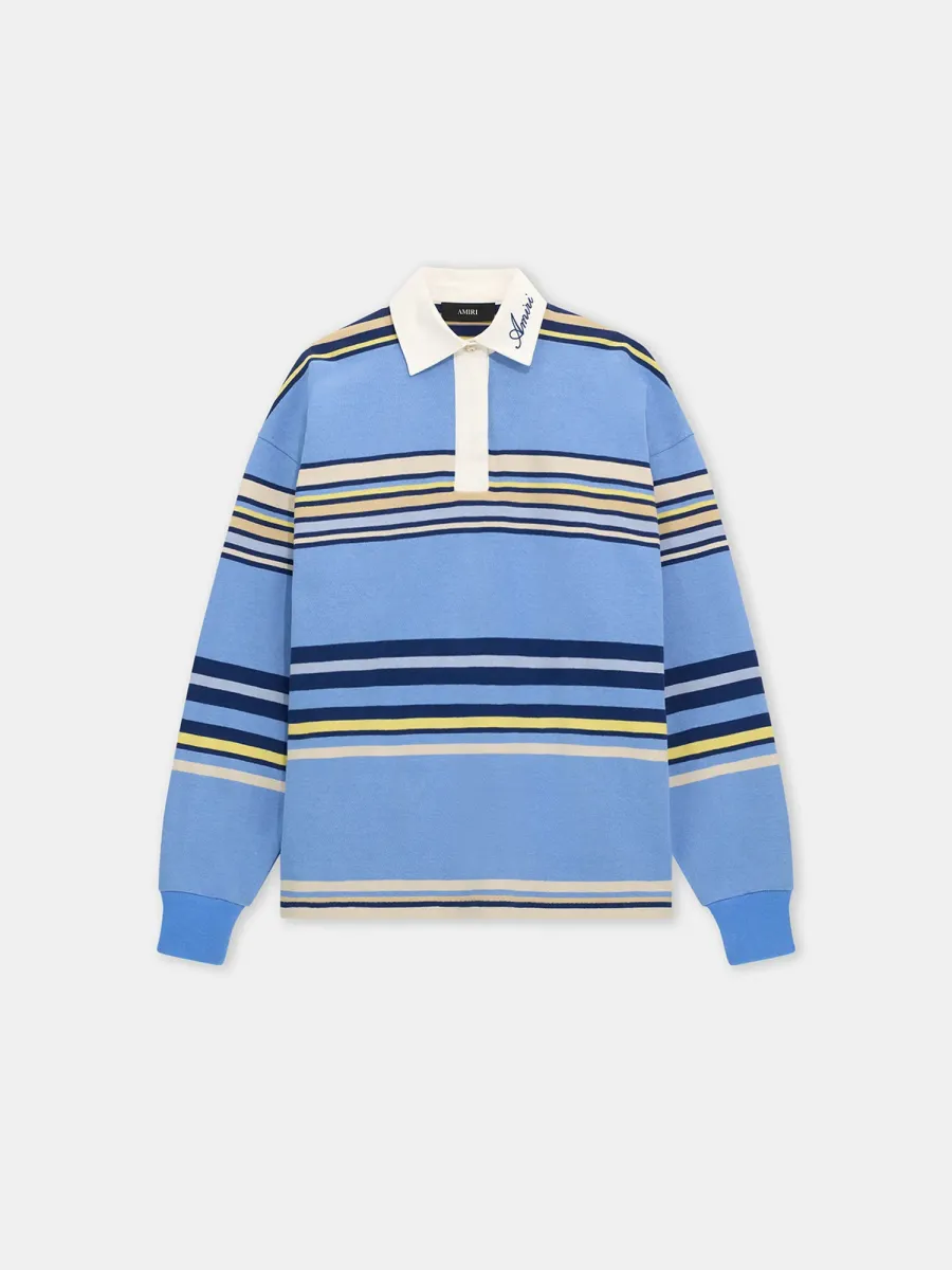 STRIPED OVERSIZED LONG SLEEVE POLO - Blue