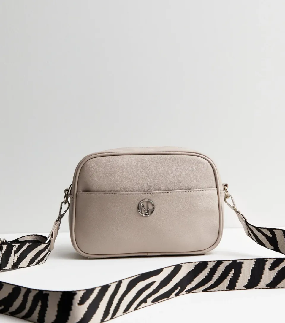 Grey Leather-Look Webbed Cross Body Bag Vegan
