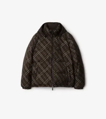 Reversible Check Snowdon Puffer Jacket in Truffle brown
