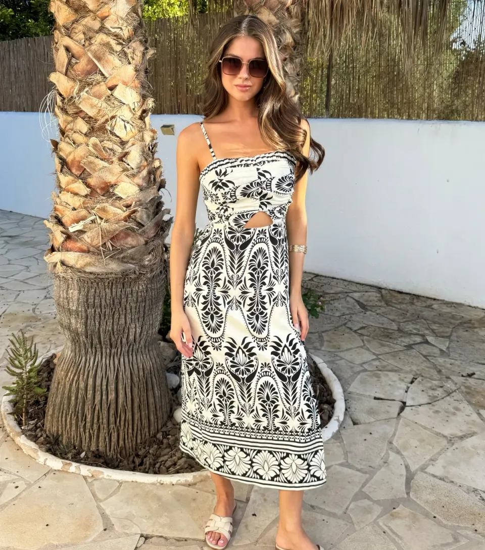 Women's Black Strappy Cut Out Midi Dress